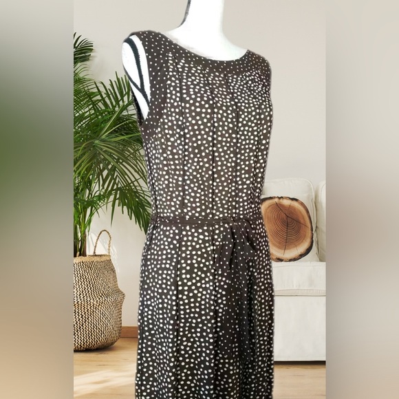 Perceptions New York Large Belted Midi Dress Brown White Polka Dot - Picture 6 of 12